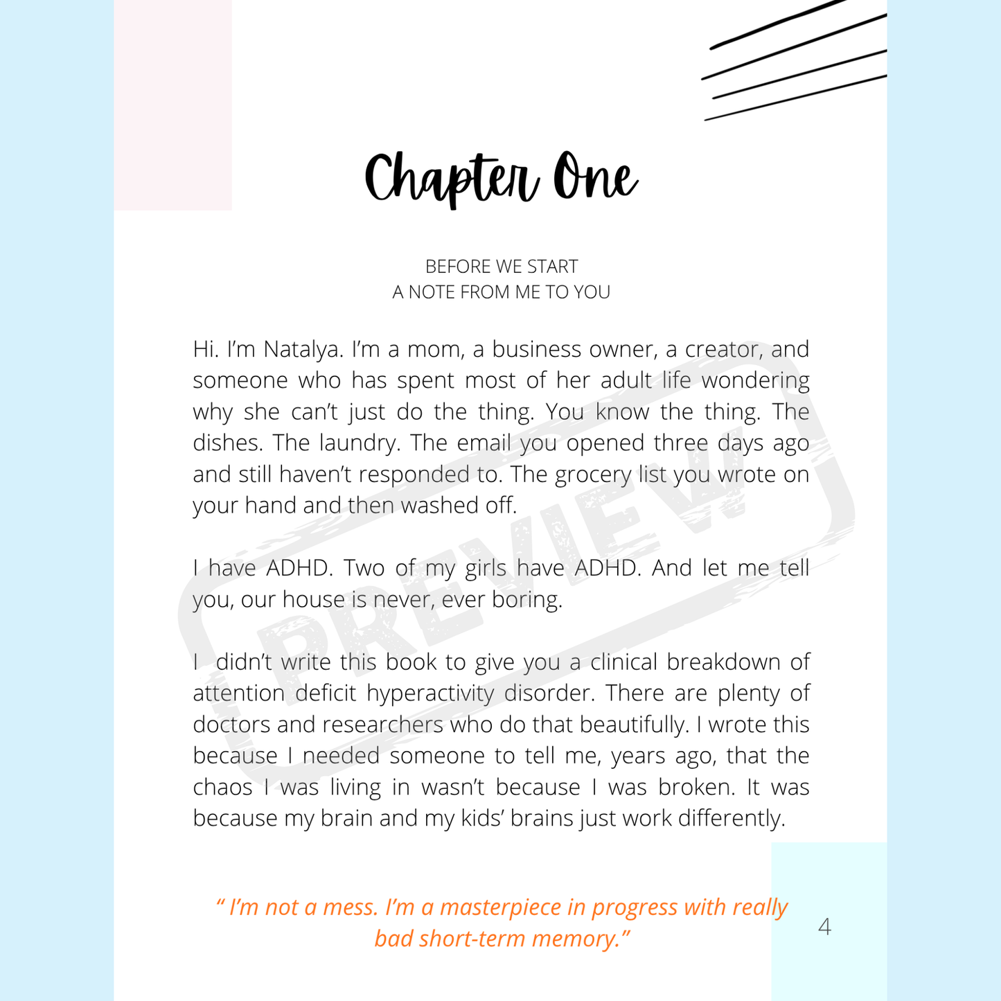 Book page with text and a light blue background