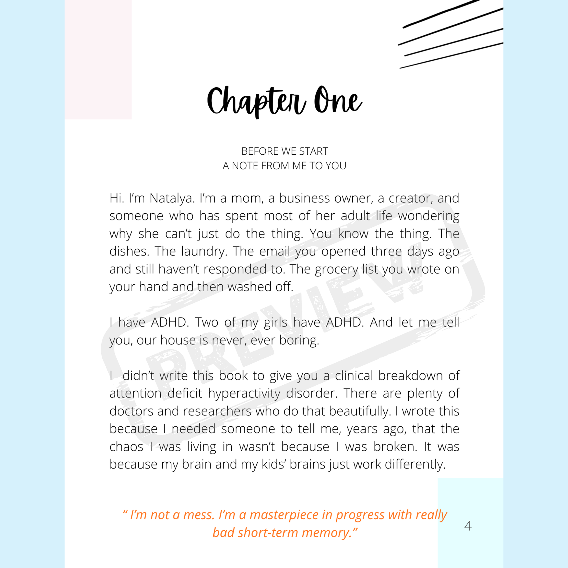 Book page with text and a light blue background